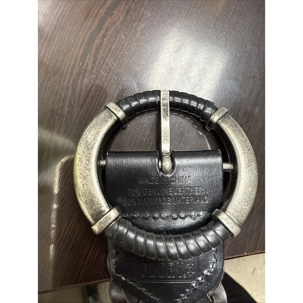 VTG Faded Glory‎ Corset Belt Women XL Black Braided Woven Leather  Silver Buckle